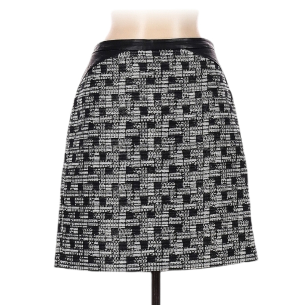 Ann Taylor Black and White Tweed Faux Leather Skirt Medium 8